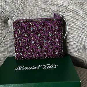 NWT Purple Beaded Women's Cosmetic/Zipper Bag.